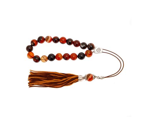 Multicolor Agate Gemstone, Handmade Greek Worry Beads or Komboloi, Alpaca Metal Parts on a Pure Silk Cord & Tassel