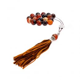 Multicolor Agate Gemstone, Handmade Greek Worry Beads or Komboloi, Alpaca Metal Parts on a Pure Silk Cord & Tassel