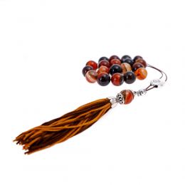 Multicolor Agate Gemstone, Handmade Greek Worry Beads or Komboloi, Alpaca Metal Parts on a Pure Silk Cord & Tassel