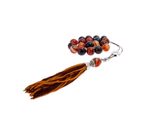 Multicolor Agate Gemstone, Handmade Greek Worry Beads or Komboloi, Alpaca Metal Parts on a Pure Silk Cord & Tassel