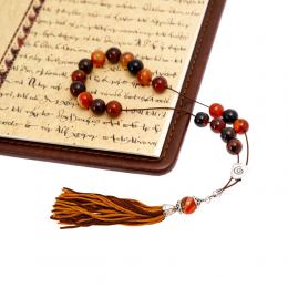 Multicolor Agate Gemstone, Handmade Greek Worry Beads or Komboloi, Alpaca Metal Parts on a Pure Silk Cord & Tassel