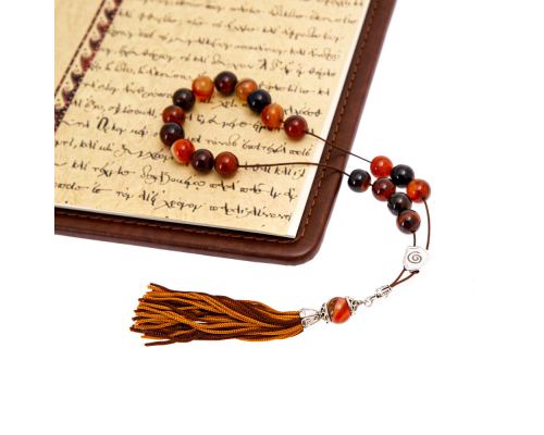 Multicolor Agate Gemstone, Handmade Greek Worry Beads or Komboloi, Alpaca Metal Parts on a Pure Silk Cord & Tassel