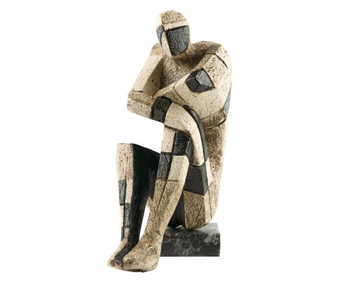 "Thinking Man" - Handmade Ceramic Decorative Original Artwork Sculpture on Marble Base - 35cm (13.8")