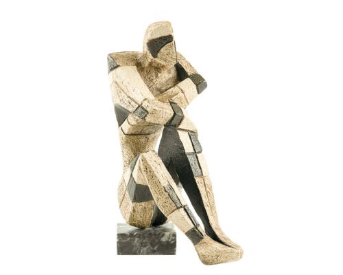 "Thinking Man" - Handmade Ceramic Decorative Original Artwork Sculpture on Marble Base - 35cm (13.8")