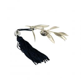 Olive Branch - Real Natural Plant 925 Sterling Silver Plated - Handmade Decorative Ornament, Blue Silk Tassel