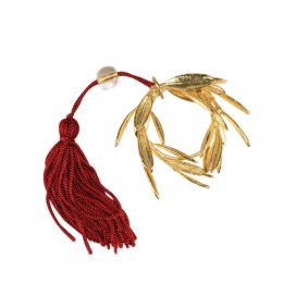 Olive Wreath, Real Natural Plant, 24 Karat Gold Plated - Handmade Decor Ornament, Red Silk Tassel