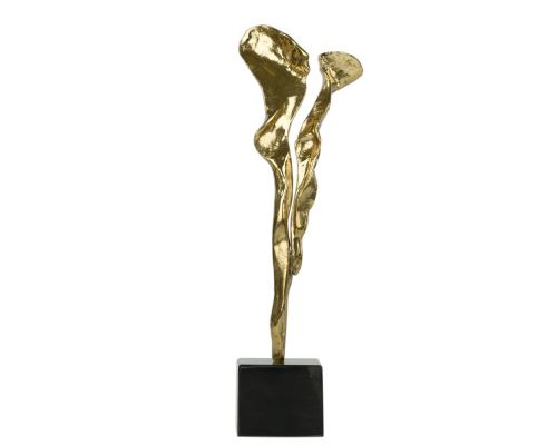 Flame Design, Original Artwork Sculpture, Handmade of Solid Brass on Black Marble Base (29cm)