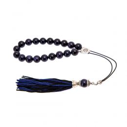 Blue Chrysolite - Goldstone Gemstone, Handmade Greek Worry Beads or Komboloi, Alpaca Metal Parts on a Pure Silk Cord & Tassel