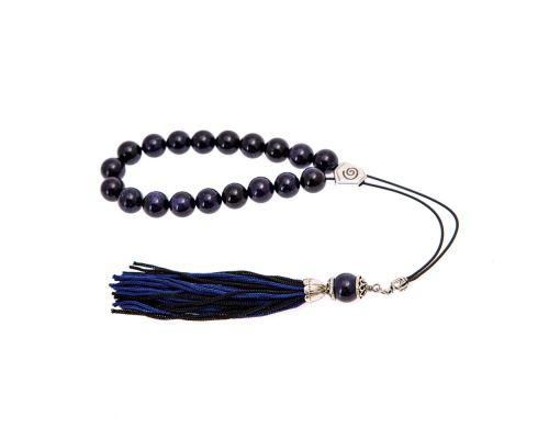 Blue Chrysolite - Goldstone Gemstone, Handmade Greek Worry Beads or Komboloi, Alpaca Metal Parts on a Pure Silk Cord & Tassel