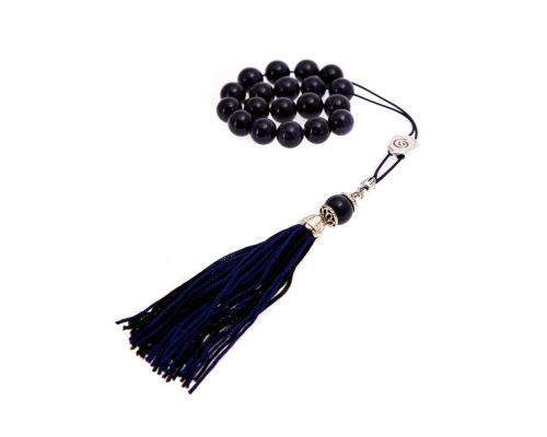 Blue Chrysolite - Goldstone Gemstone, Handmade Greek Worry Beads or Komboloi, Alpaca Metal Parts on a Pure Silk Cord & Tassel