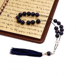 Blue Chrysolite - Goldstone Gemstone, Handmade Greek Worry Beads or Komboloi, Alpaca Metal Parts on a Pure Silk Cord & Tassel