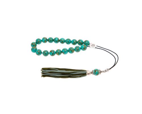 Green Onyx with Gold Patterns Gemstone, Handmade Greek Worry Beads or Komboloi, Alpaca Metal Parts on a Pure Silk Cord & Tassel