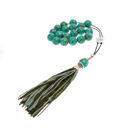 Green Onyx with Gold Patterns Gemstone, Handmade Greek Worry Beads or Komboloi, Alpaca Metal Parts on a Pure Silk Cord & Tassel