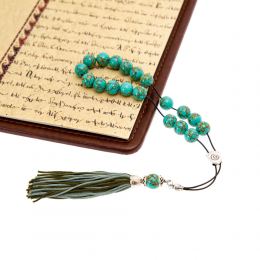 Green Onyx with Gold Patterns Gemstone, Handmade Greek Worry Beads or Komboloi, Alpaca Metal Parts on a Pure Silk Cord & Tassel