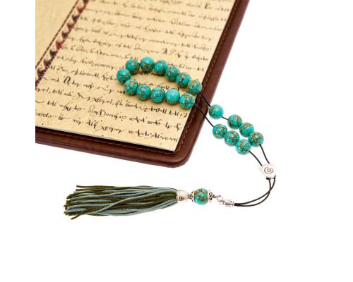 Green Onyx with Gold Patterns Gemstone, Handmade Greek Worry Beads or Komboloi, Alpaca Metal Parts on a Pure Silk Cord & Tassel