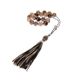 Grey & Clear Agate Gemstone, Handmade Greek Worry Beads or Komboloi, Alpaca Metal Parts on a Pure Silk Cord & Tassel