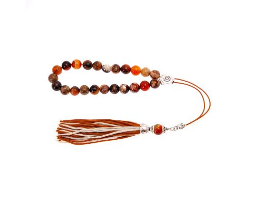Multicolor Jasper Gemstone, Handmade Greek Worry Beads or Komboloi, Alpaca Metal Parts on a Pure Silk Cord & Tassel