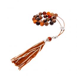 Multicolor Jasper Gemstone, Handmade Greek Worry Beads or Komboloi, Alpaca Metal Parts on a Pure Silk Cord & Tassel