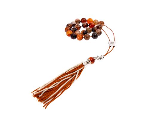 Multicolor Jasper Gemstone, Handmade Greek Worry Beads or Komboloi, Alpaca Metal Parts on a Pure Silk Cord & Tassel