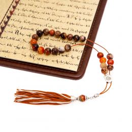 Multicolor Jasper Gemstone, Handmade Greek Worry Beads or Komboloi, Alpaca Metal Parts on a Pure Silk Cord & Tassel