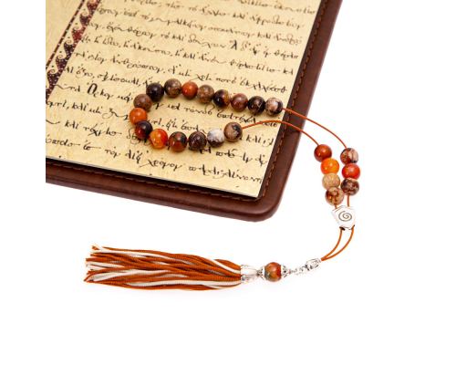 Multicolor Jasper Gemstone, Handmade Greek Worry Beads or Komboloi, Alpaca Metal Parts on a Pure Silk Cord & Tassel