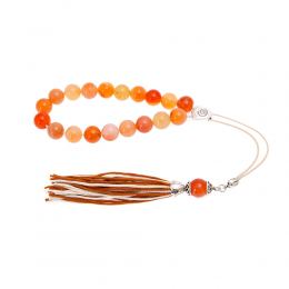 Orange Agate Gemstone, Handmade Greek Worry Beads or Komboloi, Alpaca Metal Parts on a Pure Silk Cord & Tassel