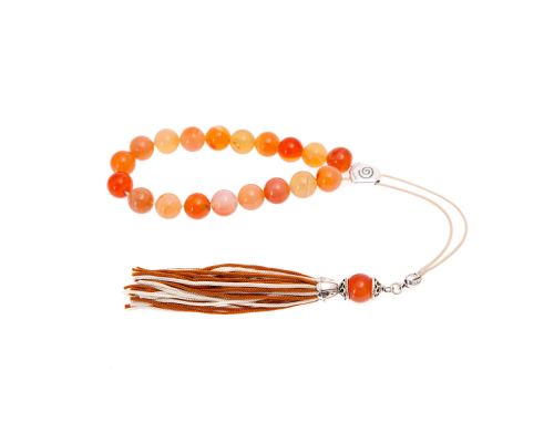 Orange Agate Gemstone, Handmade Greek Worry Beads or Komboloi, Alpaca Metal Parts on a Pure Silk Cord & Tassel