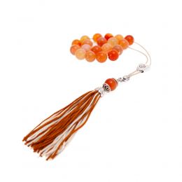 Orange Agate Gemstone, Handmade Greek Worry Beads or Komboloi, Alpaca Metal Parts on a Pure Silk Cord & Tassel