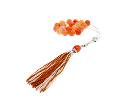 Orange Agate Gemstone, Handmade Greek Worry Beads or Komboloi, Alpaca Metal Parts on a Pure Silk Cord & Tassel