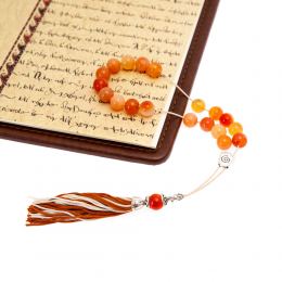 Orange Agate Gemstone, Handmade Greek Worry Beads or Komboloi, Alpaca Metal Parts on a Pure Silk Cord & Tassel