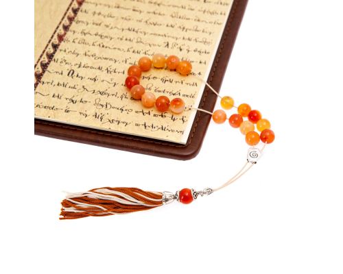 Orange Agate Gemstone, Handmade Greek Worry Beads or Komboloi, Alpaca Metal Parts on a Pure Silk Cord & Tassel