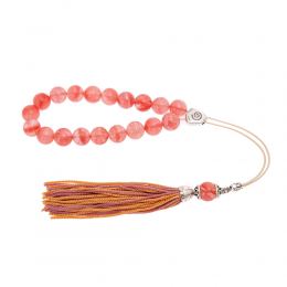 Pink Quartz Gemstone, Handmade Greek Worry Beads or Komboloi, Alpaca Metal Parts on a Pure Silk Cord & Tassel