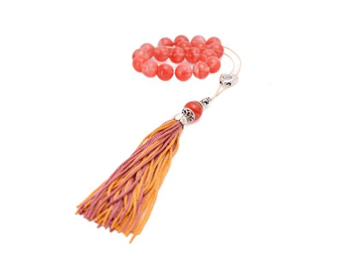 Pink Quartz Gemstone, Handmade Greek Worry Beads or Komboloi, Alpaca Metal Parts on a Pure Silk Cord & Tassel