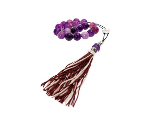 Purple Agate Gemstone, Handmade Greek Worry Beads or Komboloi, Alpaca Metal Parts on a Pure Silk Cord & Tassel