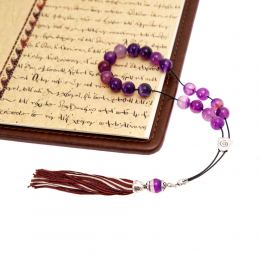 Purple Agate Gemstone, Handmade Greek Worry Beads or Komboloi, Alpaca Metal Parts on a Pure Silk Cord & Tassel