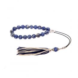 Sodalite Gemstone, Handmade Greek Worry Beads or Komboloi, Alpaca Metal Parts on a Pure Silk Cord & Tassel