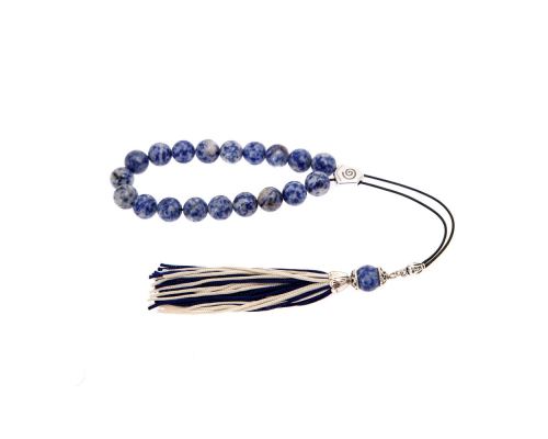 Sodalite Gemstone, Handmade Greek Worry Beads or Komboloi, Alpaca Metal Parts on a Pure Silk Cord & Tassel