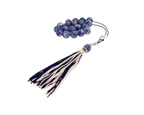 Sodalite Gemstone, Handmade Greek Worry Beads or Komboloi, Alpaca Metal Parts on a Pure Silk Cord & Tassel