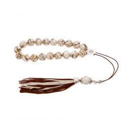 White Onyx with Brown Patterns Gemstone, Handmade Greek Worry Beads or Komboloi, Alpaca Metal Parts on a Pure Silk Cord & Tassel