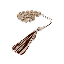 White Onyx with Brown Patterns Gemstone, Handmade Greek Worry Beads or Komboloi, Alpaca Metal Parts on a Pure Silk Cord & Tassel