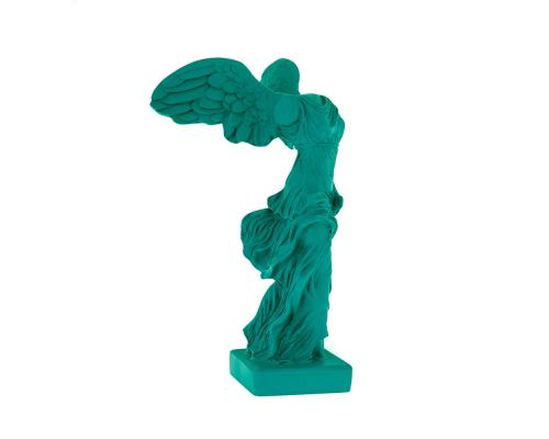Nike Winged Goddess of Samothrace or Victory Goddess, Ancient Greek Statue 19 cm / 7.4'', Bright Green