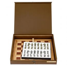 Olive Wood Chess Set in Brown Wooden Box, Metallic Chess Pieces 2