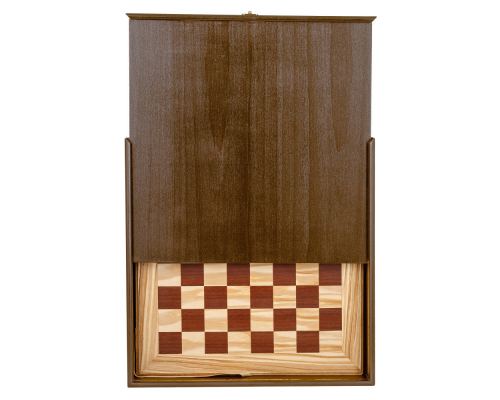 Olive Wood Chess Set in Brown Wooden Box, Metallic Chess Pieces 10