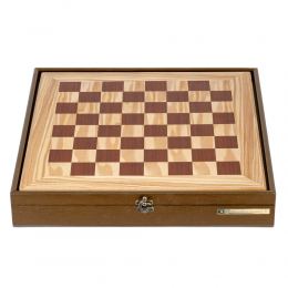 Olive Wood Chess Set in Brown Wooden Box, Metallic Chess Pieces 7 