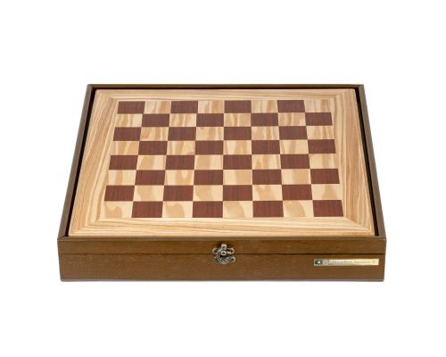Olive Wood Chess Set in Brown Wooden Box, Metallic Chess Pieces 7 