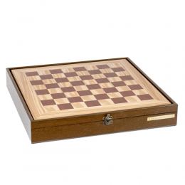 Olive Wood Chess Set in Brown Wooden Box, Metallic Chess Pieces 5