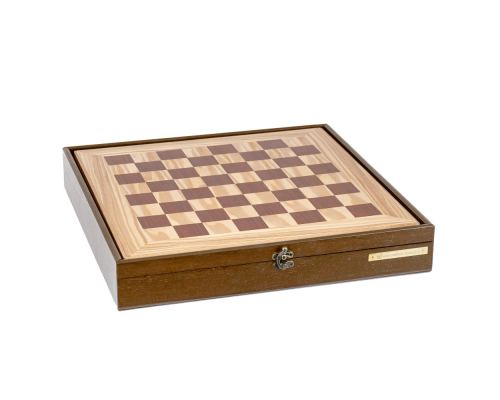 Olive Wood Chess Set in Brown Wooden Box, Metallic Chess Pieces 5