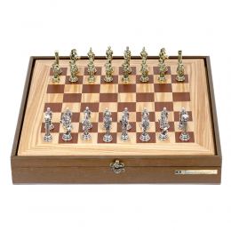 Σκάκι Ελιάς σε Καφέ Ξύλινο Κουτί με Μεταλλικά Πιόνια, 41x41cm