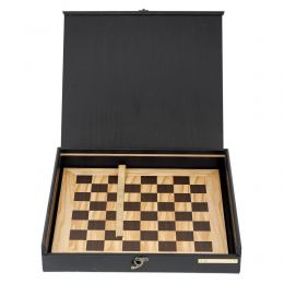 Olive Wood Chess Set in Black Wooden Box, Metallic Chess Pieces 4