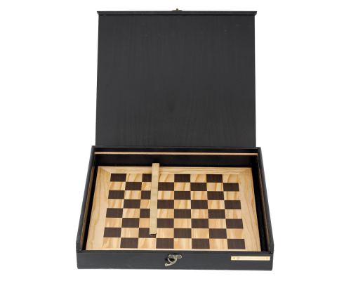 Olive Wood Chess Set in Black Wooden Box, Metallic Chess Pieces 4